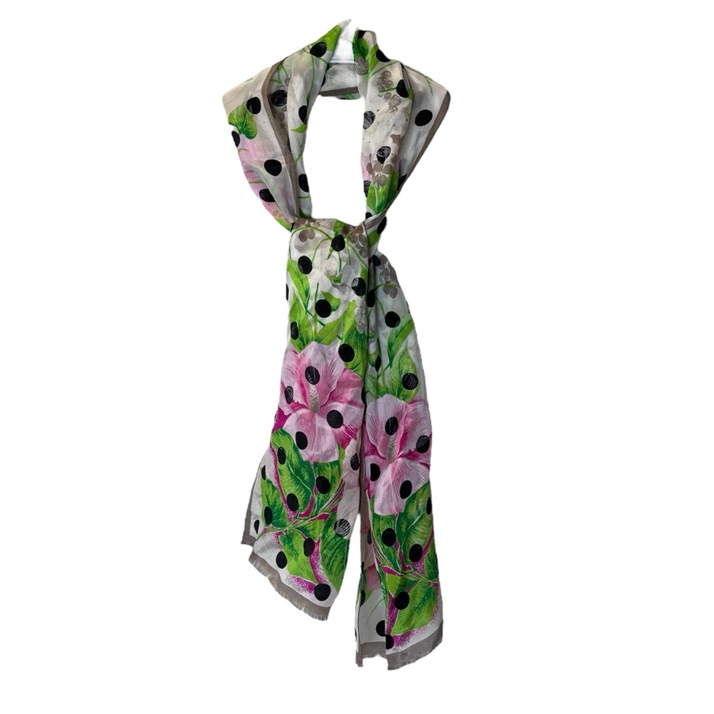 Oscar de la Renta Polka dot & Floral Scarf silk neck head